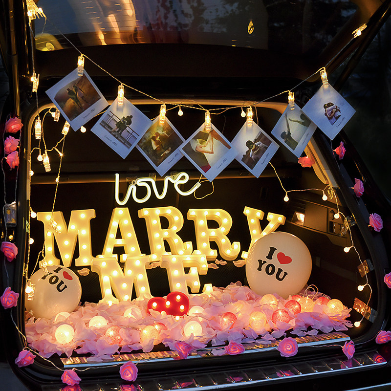 后备箱求婚布置led字母灯惊喜创意成人浪漫表白神器装饰道具彩灯