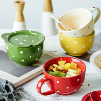 MAR March|Pot breakfast cup ceramic cereal cup milk mug large-capacity cup with spoon and lid soup cup