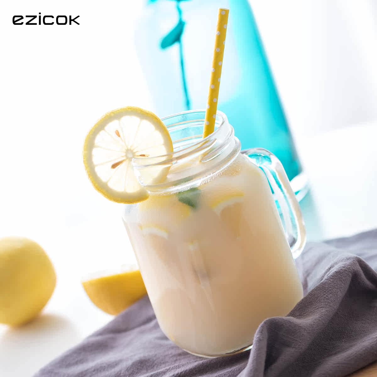 ezicok 利比进口玻璃杯茶杯经典果汁梅森杯咖啡透明带盖公鸡杯