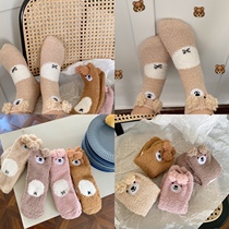 (Take Two pairs) ins winter warm coral velvet Bear socks cute home socks moon socks