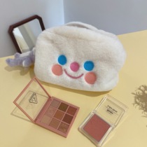 * jellybubble * Korean ins Cute Girl Korean Smiley Furry Cosmetic Bag Handle Bag