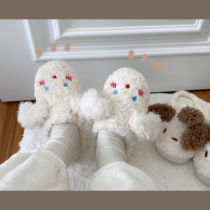 Korean ins cute girl Big Ears puppy plush home autumn and winter warm slippers waterproof non-slip bag head