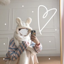 * jelly bubble * rabbit so cute series autumn and winter warm lamb hair hat scarf glove one