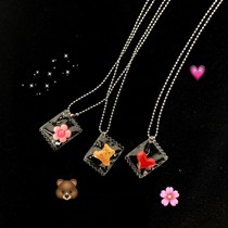 Korean ins same summer girl cute childlike retro bear flower Love necklace