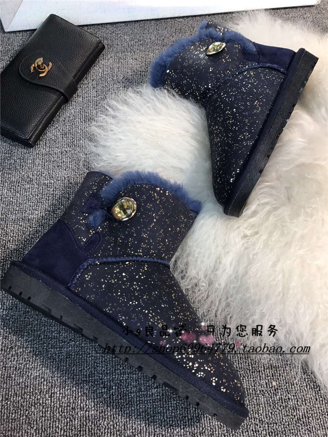 gucci新 冬新款3352噴金系列 新皮新紐扣進口澳洲羊皮毛一體女短筒雪地靴 gucci新款