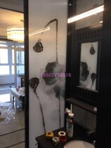 Customized high-end porch screen partition clip painting clip silk Chinese painting tempered silk art glass ink lotus