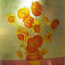 Tempered art glass screen porch partition background wall decorative painting world famous painting texture carving sunflower