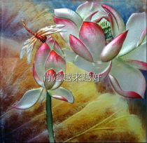 Transparent ceiling lampshade guest restaurant frameless mural art glass decorative painting deep carving Lotus Dragonfly