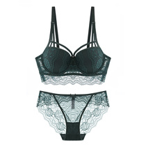 New womens underwear Red gathered small chest temptation bra set sexy lace thin under thick side bra