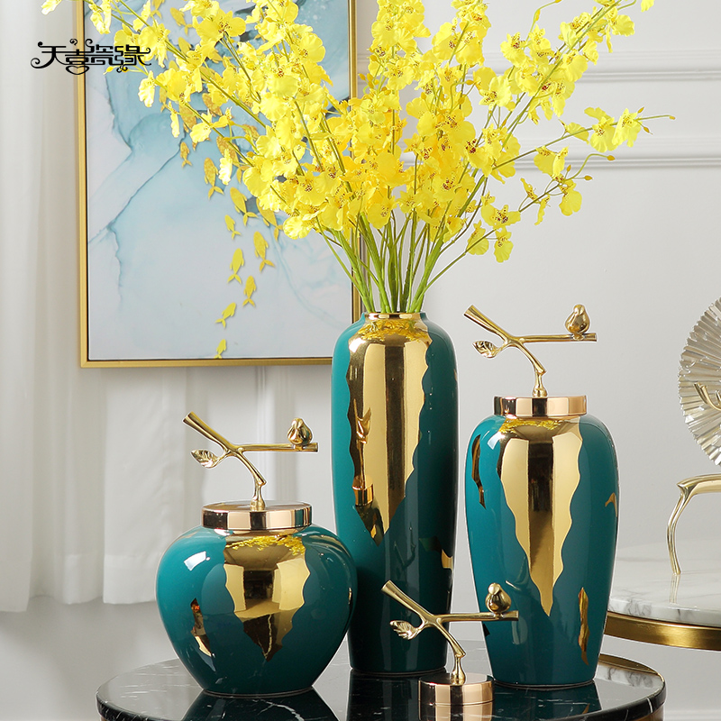 Light vase key-2 luxury furnishing articles American household dry flower, flower decoration of new Chinese style living room TV ark, ceramic European - style ornaments