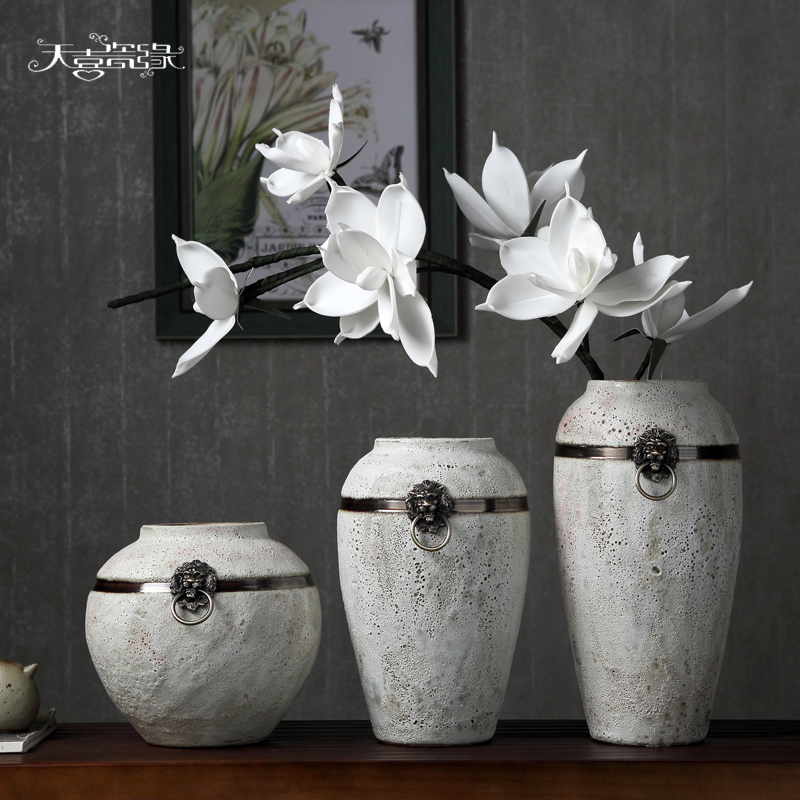 Sitting room of I and contracted dry ceramic vase household Japanese literary small pure and fresh and coarse pottery flower arranging machine accessories