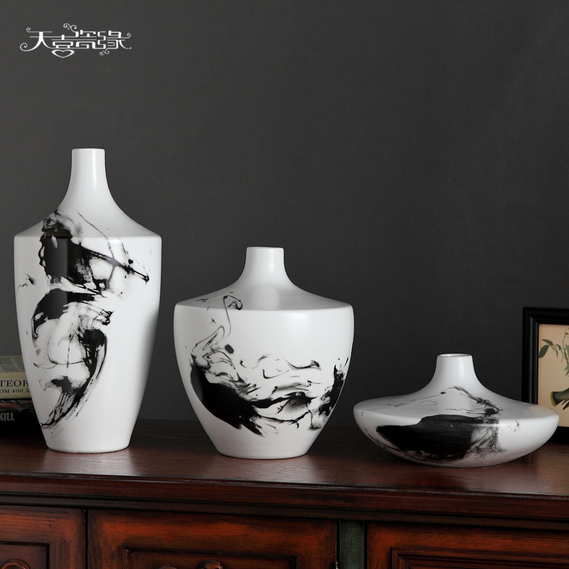 Modern new Chinese style ceramic vase three - piece creative living room TV ark of dry flower arranging porch zen furnishing articles