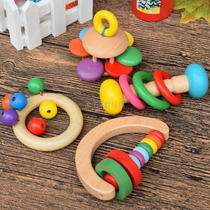 Wooden children's flower-shaped exquisite bell rattle log rainbow bell four sets 0-1 children's bell toys