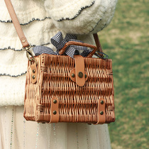 One-shoulder portable rattan bag camping picnic tour cute straw bag new personality versatile woven bag