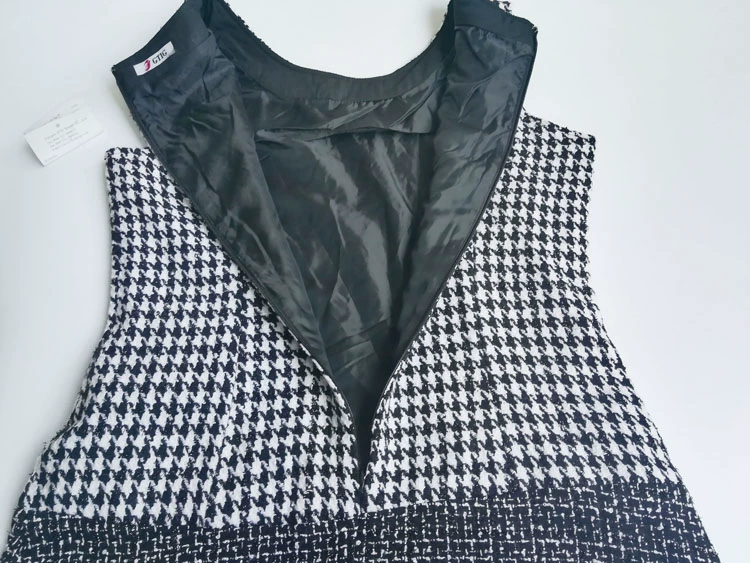 2021 Âu Mỹ ngoại thương ban đầu độc thân nữ mùa thu và mùa đông hương thơm nhỏ houndstooth không tay váy đầm phồng eo cao - Váy eo cao