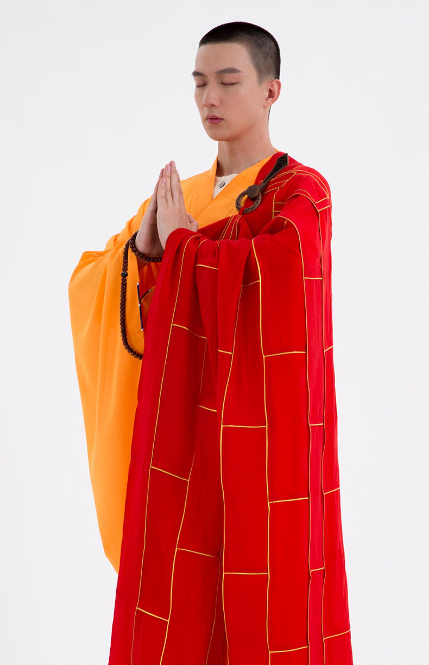 佛教僧服僧衣和尚服禅修服红色金边祖衣木兰色住持法衣配木钩袈裟