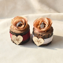 Wooden ring box wedding supplies Mori wedding forever flower creative pair ring wedding ring box jewelry box