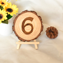 Round wood chip laser lettering digital table number row creative pendant wood painting handmade table ornaments
