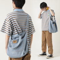 Natsume is a traveler denim messenger bag canvas mens blue messenger hand-held tote bag commuting washed denim
