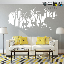 New carved wall stickers forest deer sticker bedroom living room background decoration wall painting modern warm self-adhesive mural
