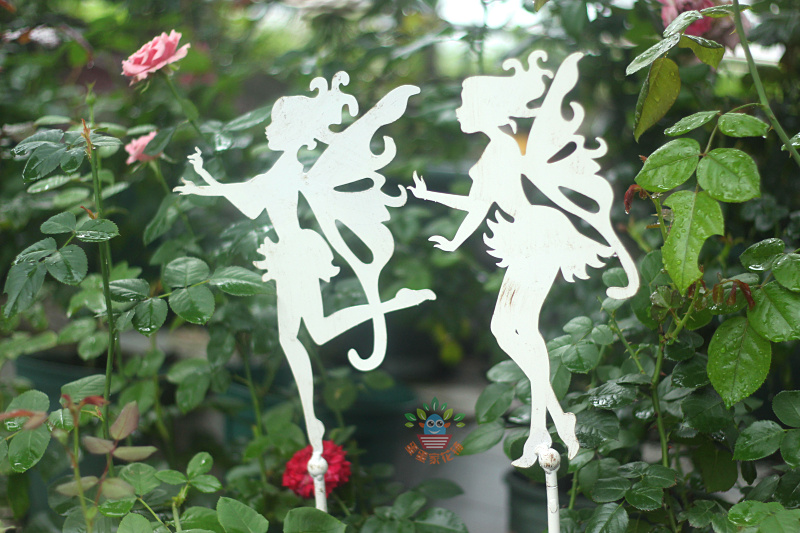 Creative wrought iron made old butterfly flower angel flower insert into the ground into the courtyard garden balcony Micro landscape decoration pendulum