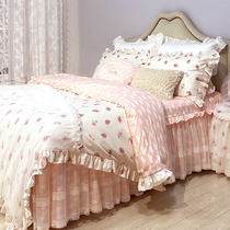 Good Dreams 2021 Korean cotton princess style four-piece lace bed skirt bed spread quilt cover pink bedding