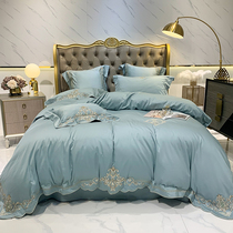 American light luxury long staple cotton European style four-piece embroidery cotton sheets quilt cover simple cotton bedding