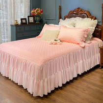 2021 new cotton chiffon lace bed skirt cover summer single cotton sheet three piece set high grade Princess dust cover