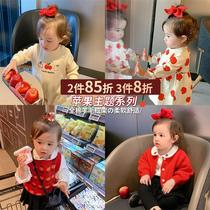  Chen Da pig L mother female baby apple printed romper climbing clothes cotton autumn and winter baby long-sleeved dress suit Western style