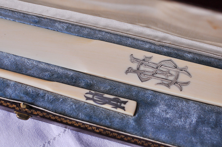 西洋古董法国纯银镶嵌贵族徽标大号翻书杖蘸水钢欧洲古董