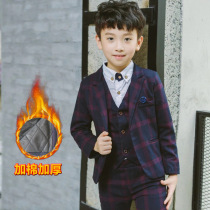 2020 autumn and winter New Korean childrens clothing boys plaid suit suit suit plus cotton thick warm childrens suit handsome