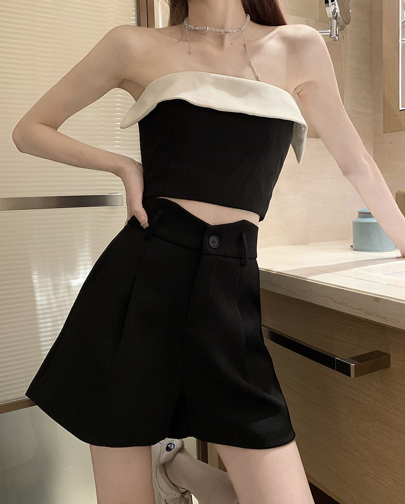 实拍实价 百搭纯色显瘦短裤波浪腰阔腿休闲裤口袋通勤裤子15330 - 17