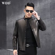 Henning genuine leather leather clothing male short style mountain goat leather locomotive clothes stand collar leather jacket Han version handsome gas fall thin jacket