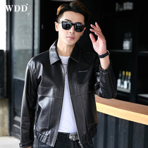 2021 New Haining leather leather mens short lapel head layer cowhide jacket handsome locomotive thin coat tide