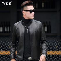 Haining genuine leather men's short Korean-style slim fit goat leather jacket stand collar thin goat leather coat trendy