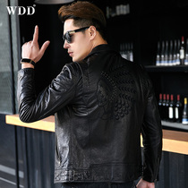 Haining leather leather men short lapel youth locomotive sheep leather jacket handsome fashion single leather coat thin
