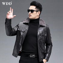 Fur integrated mens short section cross mink liner top layer cowhide jacket whole mink fur coat genuine leather leather jacket