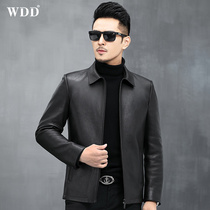 2021 New authentic deerskin leather leather jacket mens short Haining leather jacket lapel spring thin single leather jacket