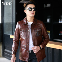 Haining leather leather jacket mens lapel slim head layer cowhide leather jacket handsome trend thin youth jacket