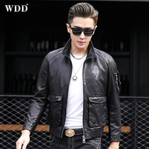 Haining Genuine Leather Mens Short Korean Style Slim Motorcycle Sheep Leather Jacket Youth Handsome Trendy Coat Thin Section