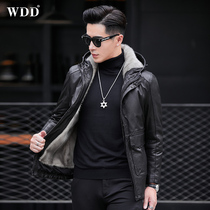 Haining genuine leather jacket mens mid-length mink whole mink liner hooded fur one cowhide jacket detachable coat