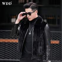 Haining genuine leather jacket mens goatskin jacket short down jacket mink whole mink fur coat fur winter coat
