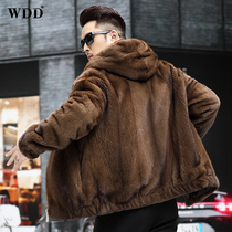 Mink fur coat mens mink whole mink hooded American Baojiamei short genuine leather jacket jacket fur coat