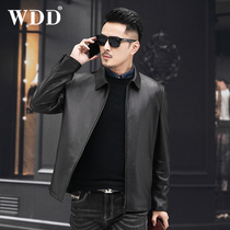Deerskin leather mens leather Haining first layer deerskin jacket short lapel lapel slim fit middle-aged spring single leather jacket