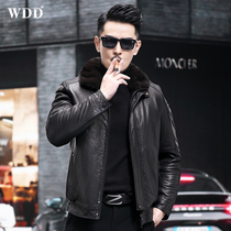 Fur integrated mens whole mink mink liner cowhide jacket lapel genuine leather fur coat mink fur coat thickened coat winter
