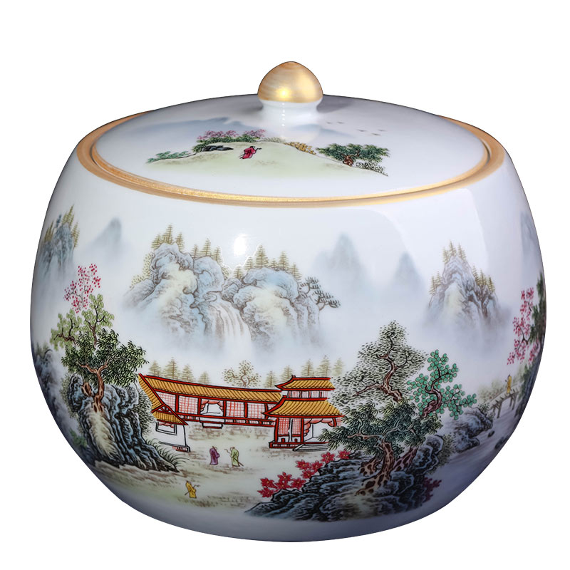 Jingdezhen ceramic tea pot Chinese large seal pot puer tea cake cylinder storage tanks receives decorative furnishing articles