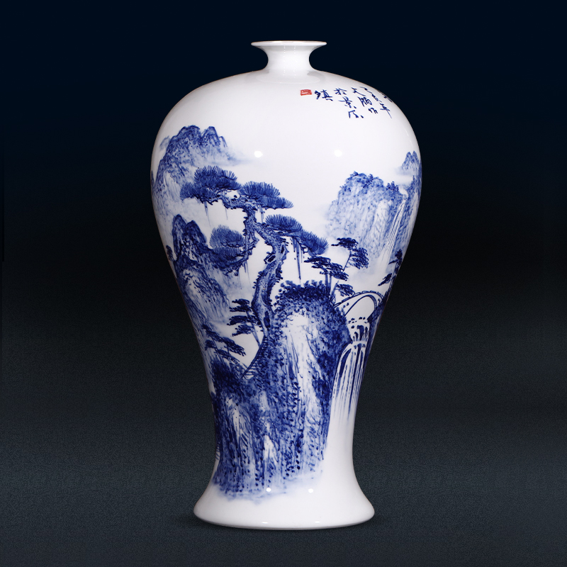 Jingdezhen ceramics by hand draw landscape painting vases, antique Chinese style household, sitting room porch decoration furnishing articles