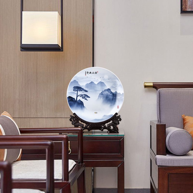 Jingdezhen blue and white landscape hang dish sitting room of the new Chinese style household ceramics decoration plate of TV ark, furnishing articles of handicraft