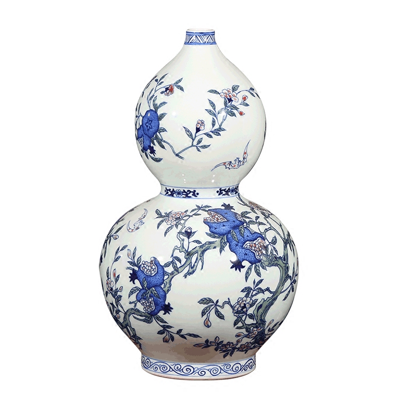 Jingdezhen ceramics hand - made antique porcelain live figure gourd vases, feng shui Chinese sitting room adornment is placed