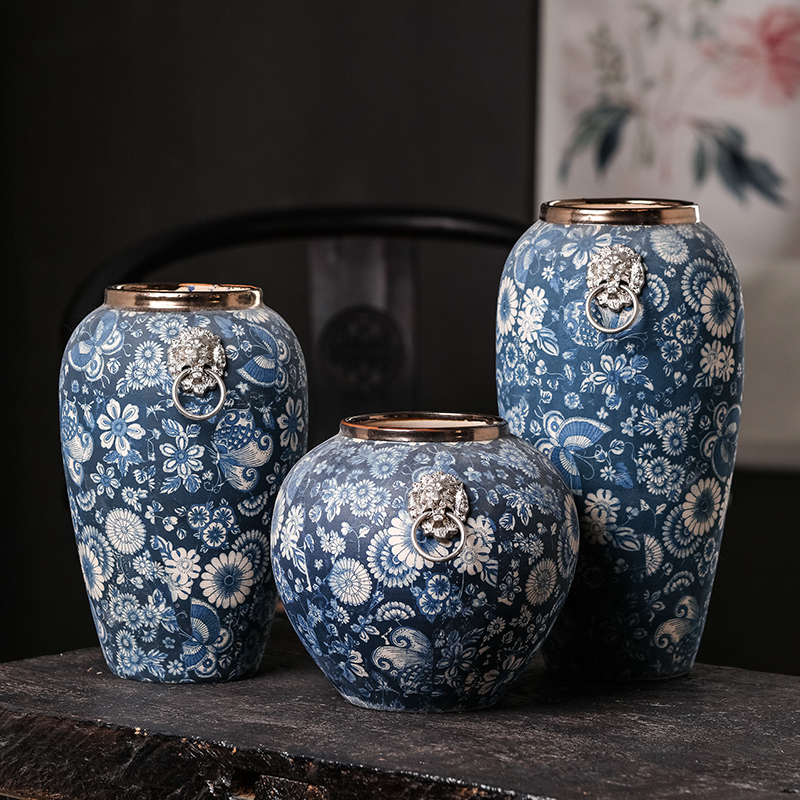 Modern Chinese style restoring ancient ways furnishing articles sitting room ark of blue and white porcelain of jingdezhen ceramics decoration creative flower vase